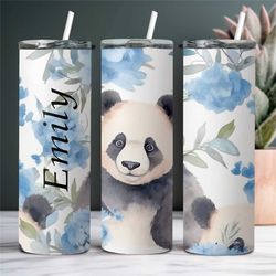 cute personalized panda bear tumbler with name, panda bear gift, panda bear lover gift for her, custom panda bear tumble