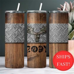 Custom Moose Tumbler For Men Gift For Dad, Camo Moose To Go Cup, Insulated Moose Hunting Cup, Wood Look Moose Tumbler Gi