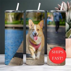 personalized pet photo tumbler gift for dog lover on christmas, custom tumbler with pet picture, personalized photo mugs