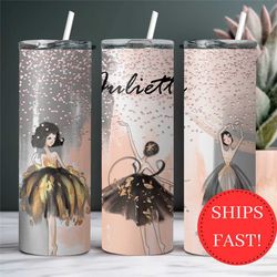 personalized ballerina tumbler with name gift for ballerina, ballet lover skinny tumbler with straw, girl ballerina gift