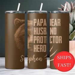 custom papa bear tumbler gift for husband on father's day, dad gift for birthday, dad to go cup, papa bear gift for chri