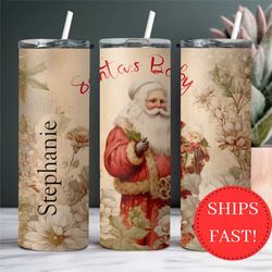 personalized santa's baby christmas tumbler, custom christmas cup, christmas cups, winter hot cocoa cup, vintage santa t