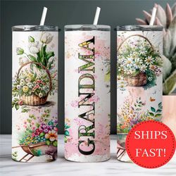 pretty floral grandma tumbler for mother's day gift, grandma gift ideas from grandson, from granddaughter, grandma gift