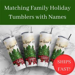 personalized matching family christmas tumblers, custom family christmas cups, family holiday cups, family winter tumble