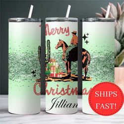 personalized cowboy christmas tumbler, western christmas cup, western holiday cup, western winter hot cocoa cup, vintage