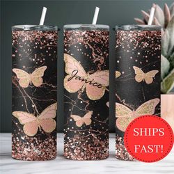 Personalized Glitter Butterfly Tumbler with Name Gift For Her, Glitter Tumbler, Butterfly To Go Cup Gift for Women, Butt