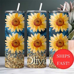 personalized sunflower glitter tumbler gift for her, sunflower lover gift for birthday, sunflower cup, sunflower tumbler
