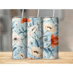 Floral Skinny Tumbler Cup with Straw Boho Travel Cup with Lid Trendy Gift For Her Birthday Gift for Bridesmaid Personali