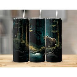 Brown Bear 20 oz Tumbler with Lid Cup with Straw Travel Cup Skinny Tumbler Cup Christmas Gift Present Birthday Gift for