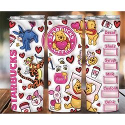 pooh valentine tumbler, bear and friends 3d christmastumbler, happy valentine 20 oz