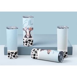 personalized cow tumbler, floral cow tumbler design, personalized gift for daughter, personalized gift for her, cow cup