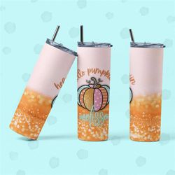 personalized pumpkin tumbler with lid and straw, hello pumpkin fall cup, cup for fall, 20oz tumbler keeps drinks hot or