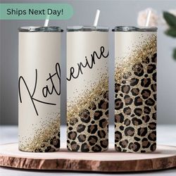 personalized glitter cheetah tumbler with name -  bridal tumbler gift for her 20oz travel tumbler gift for her - cheetah