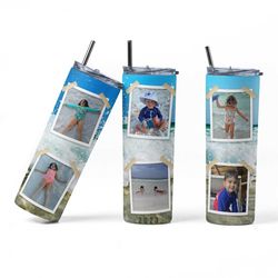 photo tumbler, custom tumbler with photo collage, gift for mom, beach vacation, personalized photo mug, gift for grandma