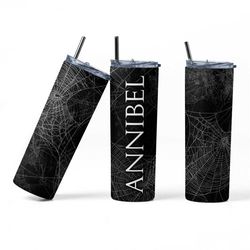 halloween tumbler, custom spider gift, spider webb travel mug, personalized spider web skinny tumbler, halloween party,