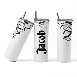 halloween tumbler, custom gothic gift, bat travel mug, personalized bat skinny tumbler, halloween party favors, bat mugs