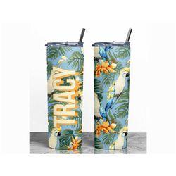 tropical tumblers, insulated mug with cockatoo, tropical bird gifts, tropical things, tiki gift for her, key west tumble