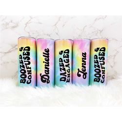 dazed and engaged bachelorette party, bachelorette party, boozed and confused cups, tie dye bachelorette tumblers, retro