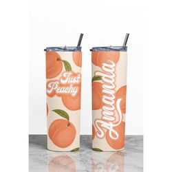 just peachy, peach lover tumbler, 70s style, trendy, custom peachy tumbler, just peachy cups, peach tumblers, bacheloret