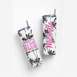 miami bachelorette, custom neon tropical palm, miami beach bachelorette party favor, custom bridesmaid tumbler, tumbler