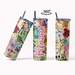 disney skinny tumbler, disney pattern custom tumbler, disney tumbler, gift for disney lover, personalized kids tumbler,