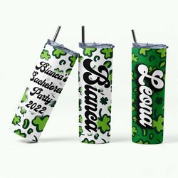 personalized st. patricks day tumblers, st. patricks day bachelorette, gift for bridesmaids, shamrock leopard bacheloret