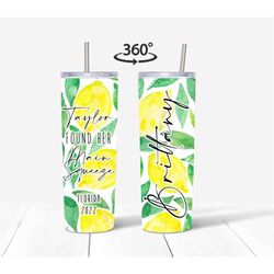 lemon bachelorette tumbler, custom main squeeze bridal shower decor, personalized bridesmaid tumblers, found her main sq