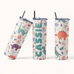 dinosaur gift for girl, custom dino tumbler, insulated cup for school, girls dino gifts, personalized kids tumbler, cust