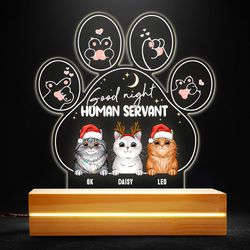 cat good night human servant personalized led night light, personalized gift, gift for lover