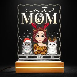 cat mom personalized led night light for cat lovers, personalized gift, gift for lover
