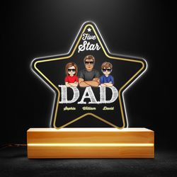 five star dad personalized led night light gift for father, personalized gift, gift for lover