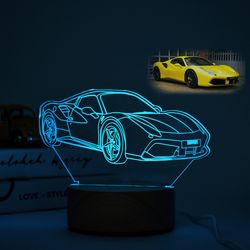 car guy gift, custom 3d car sketch night light 7 colors, super car truck motorcycle 3d photo lamp