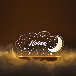 personalised cloud night light, custom printed name lamp, childrens led night lamp