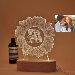 personalized sunflower photo lamp, photo engraving, lamp night light