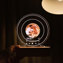 photo night light, personalize memorial song plaque desk lamp, couple gift