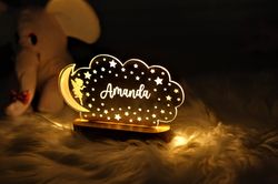 custom night light with moon & fairy, kids room decor, baby girl gifts