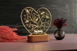 mothers day acrylic night light, personalized mom birthday gift idea, grandma nana mother in love gifts from