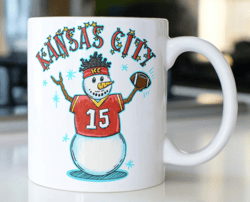 patrick mahomes snowman coffee mug stating kansas city 15 snowman in chiefs football jersey