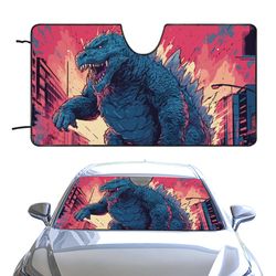 godzilla car sunshade, fall anti-leaf uv car cover, 3d king of monsters car windshield cover