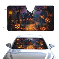 halloween pumpkin car sunshade, dark horror road car windshield, car accessories