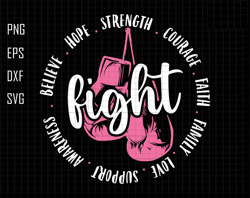 fight hope strength courage faith svg, family love support awareness svg, childhood cancer awareness svg, boxing gloves