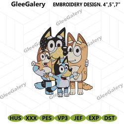 happy bluey family machine embroidery design, bluey dog family embroidery design file, bluey character embroidery instan