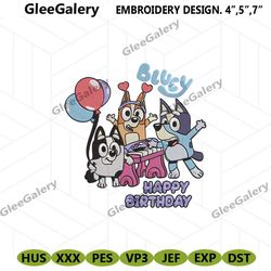 bluey birthday digitals, happy birthday bingo embroidery design, muffin bingo bluey embroidery digital design download