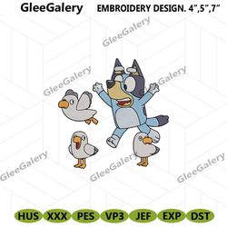 bluey embroidery file, bluey cartoon machine embroidery design, bluey with bird embroidery design digital