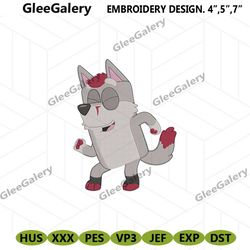 funny wolfdog machine embroidery design, bluey character embroidery digital download, bluey cartoon embroidery file desi