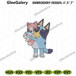 bluey embroidery design, bluey cartoon embroidery instant download, happy bluey file embroidery design download.