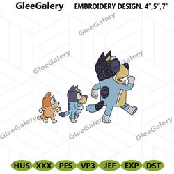 cute bluey family embroidery design, bluey bandit bingo machine embroidery file digital, bluey character embroidery inst