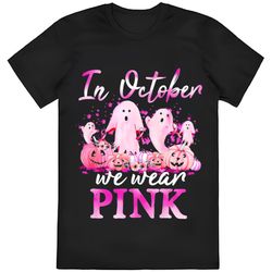 caterpillar in october we wear pink ghost pumpkin breast cancer warrior shirt