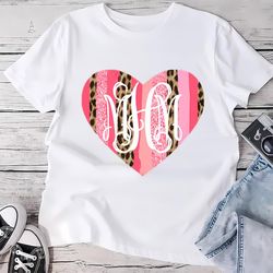 monogrammed valentines day leopard brush strokes heart shirt, gift for her, gifts for him