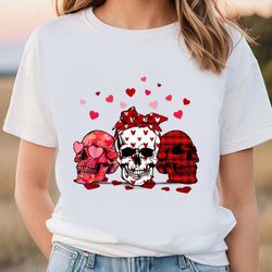 skull heart buffalo plaid wearing bandana valentines day t-shirt, gift for her, gifts for him